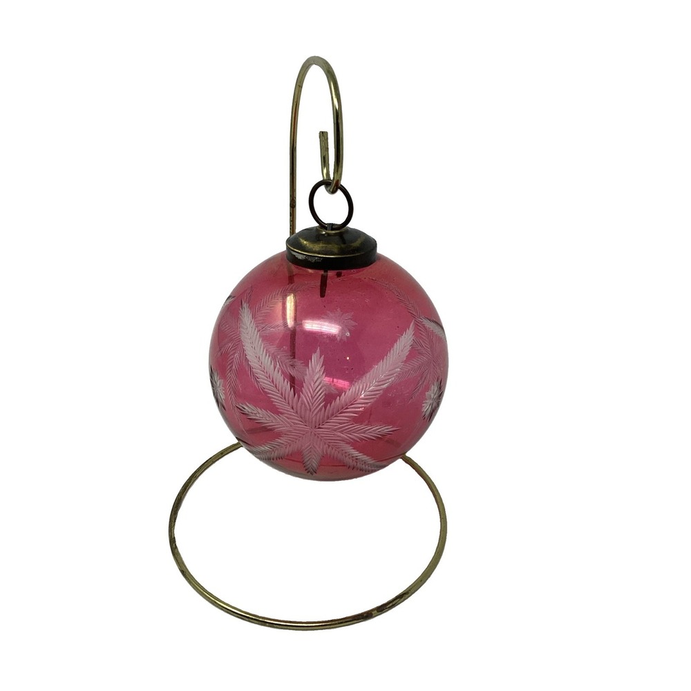 VTG Kugel Style Large Ornament Cranberry Glass Cut To Clear Star Design 4"